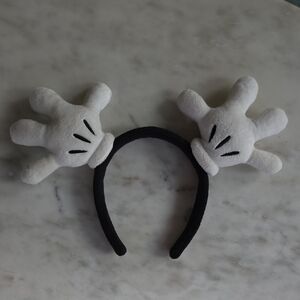 Disney Black Headband with White Plush Mickey Glove Ears